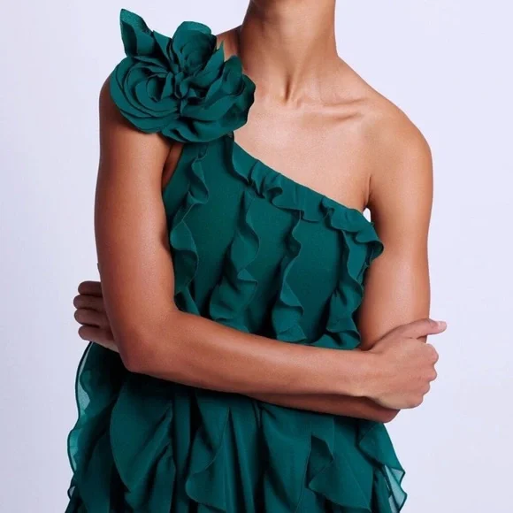 Last time ✨ PatBo Rosette one Shoulder Ruffle Gown - Picture 5 of 8